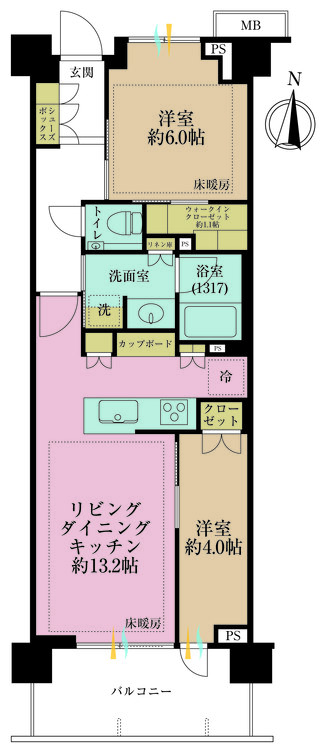 その他 2LDK、専有面積55.03m2、バルコニー面積5m2