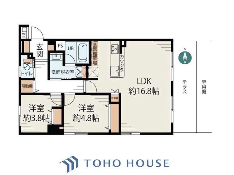 間取り 【house the light is illuminat】採光と風　家事導線も比較的良好で、風通しの良さで過ごしやすい麗(うら)らかな気分にさせてくれるリビング
