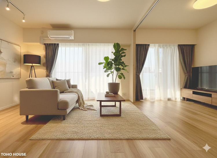 内装 【LIVING】◆煌びやか◆愛おしい家族との団欒の時間をより一層幸せなものに感じさせる煌びやかなLDK。輝かしい毎日が待っています。※この画像の家具の配置には、CGによる加工を施しております。