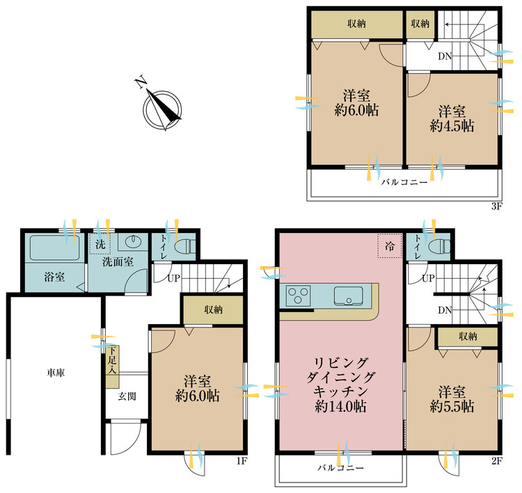 間取り ４ＬＤＫ、土地面積６８．８平米、建物面積８９．９平米