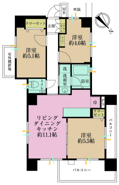 その他 3LDK、専有面積59.06m2、バルコニー面積6.13m2