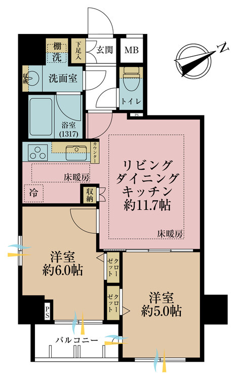 その他 2LDK、専有面積50.53m2、バルコニー面積3.3m2