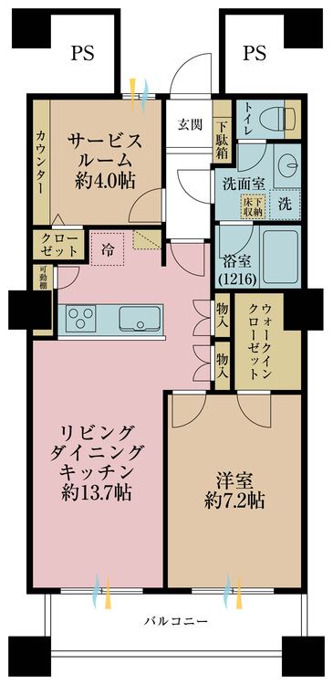 間取り 1LDK+S（納戸）、専有面積55.27? 