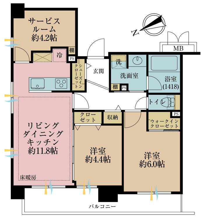 その他 2LDK+S（納戸）、専有面積61.03m2、バルコニー面積8.78m2