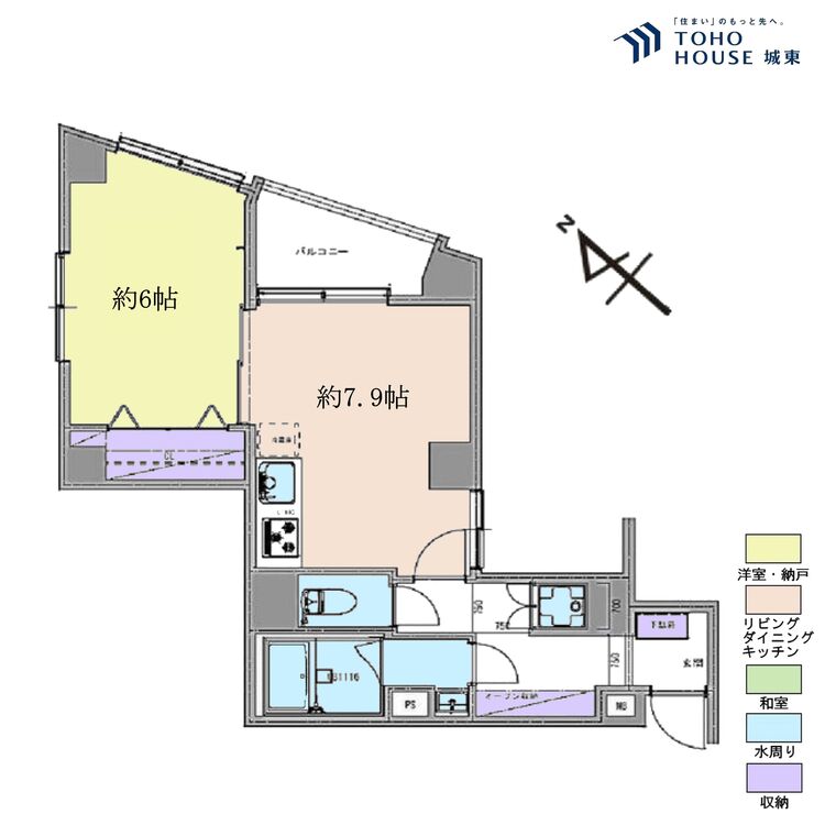 間取り １ＬＤＫ、専有面積３７．８平米、バルコニー面積２．８８平米