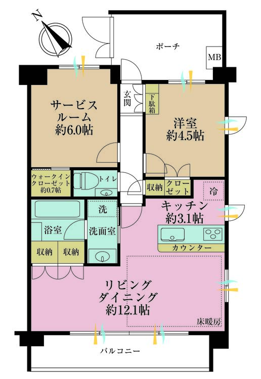 その他 1LDK+S（納戸）、専有面積55.72m2、バルコニー面積8.42m2