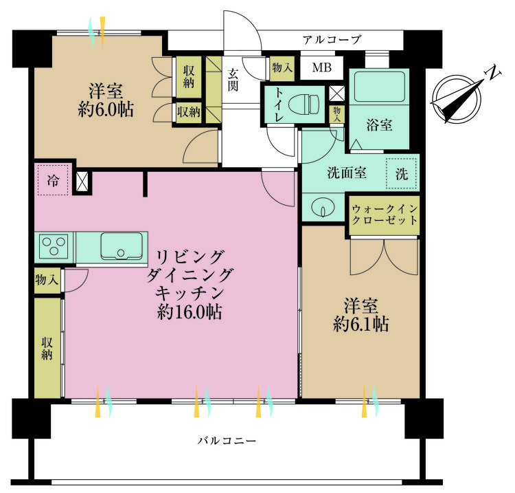 その他 2LDK、専有面積63.71m2、バルコニー面積14.02m2