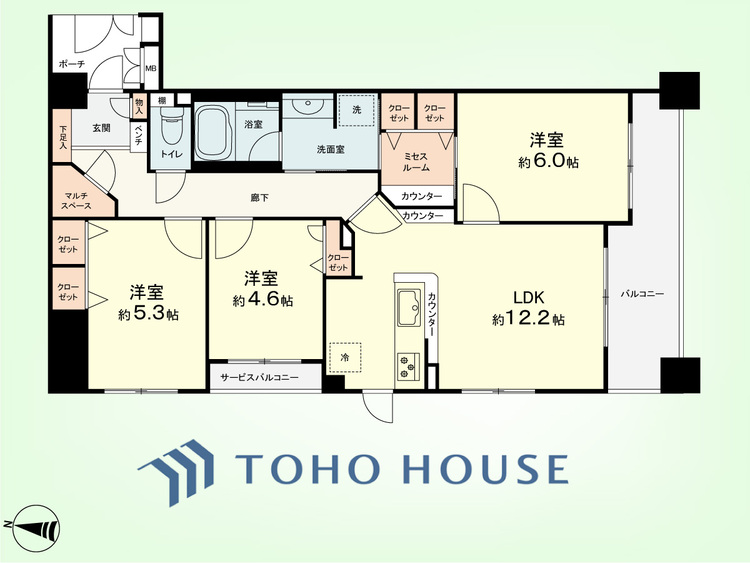 間取り 3LDK　専有面積71.01平米、バルコニー面積7.90平米