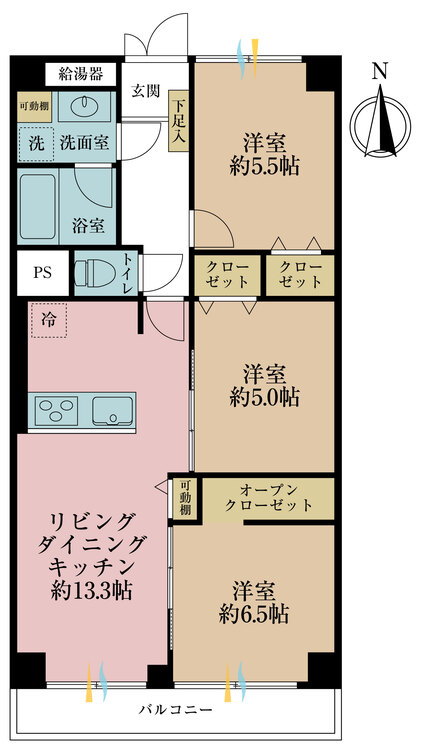 その他 3LDK、専有面積66m2、バルコニー面積6.87m2