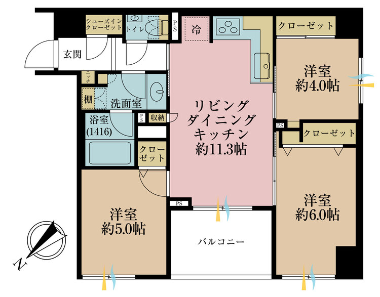 その他 3LDK、専有面積62.81m2、バルコニー面積6m2