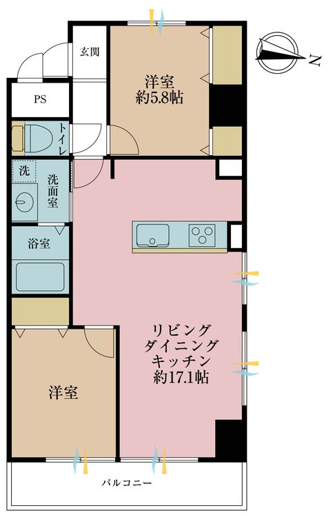 その他 2LDK、専有面積60.88m2、バルコニー面積7.08m2