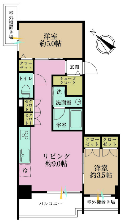 その他 2LDK、専有面積44.09m2、バルコニー面積5.63m2