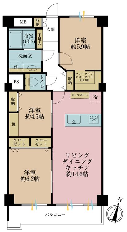 その他 3LDK、専有面積72m2、バルコニー面積7.44m2
