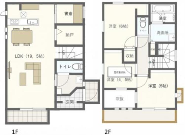 間取り 玄関口には吹き抜けもあり明るく開放的な感じのお家です