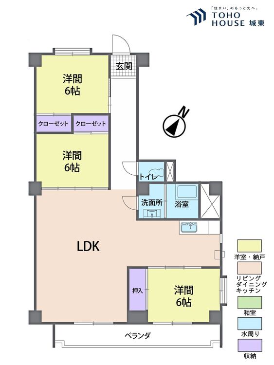 間取り ３ＬＤＫ、専有面積８７．２平米、バルコニー面積８．２６平米