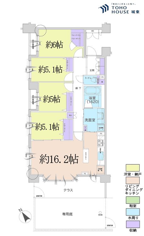 間取り ４ＬＤＫ、専有面積８８．９４平米、バルコニー面積１１．８７平米