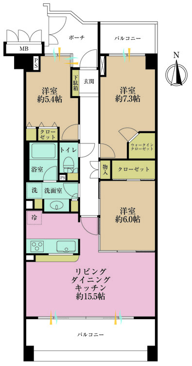 その他 3LDK、専有面積76.65m2、バルコニー面積16.34m2