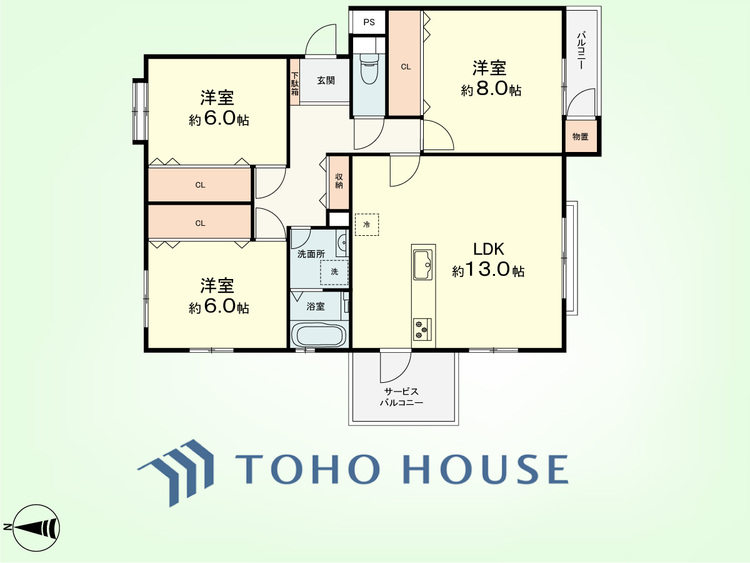 間取り 3LDK　専有面積87.56平米、バルコニー面積5.78平米