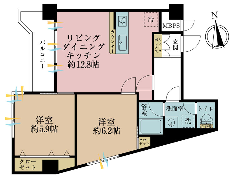 その他 2LDK、専有面積55.64m2、バルコニー面積5.4m2