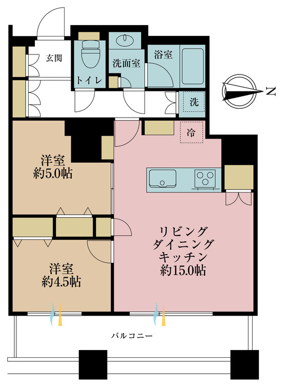 その他 2LDK、専有面積59.41m2、バルコニー面積9.39m2