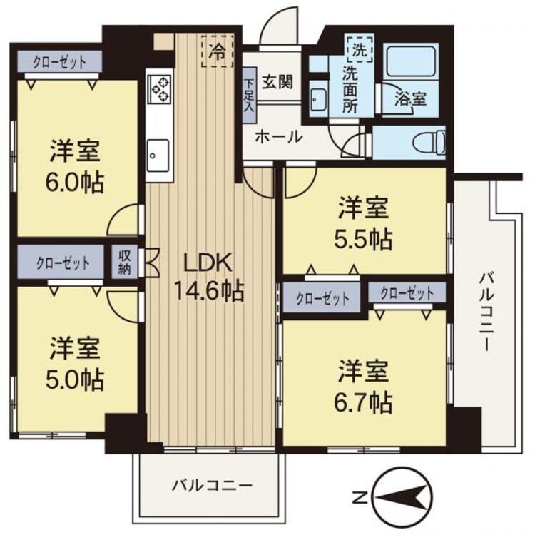 間取り 【間取り図】南西角部屋で陽当り、風通し良好です！全室収納付き！