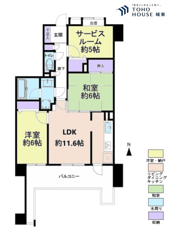 間取り ２ＳＬＤＫ、専有面積６５．２７平米、バルコニー面積１４．０５平米