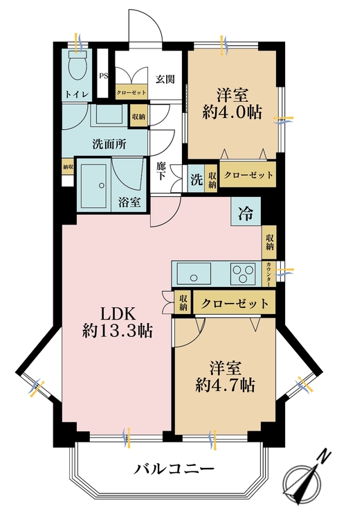 その他 2LDK、専有面積53.87m2、バルコニー面積6.5m2