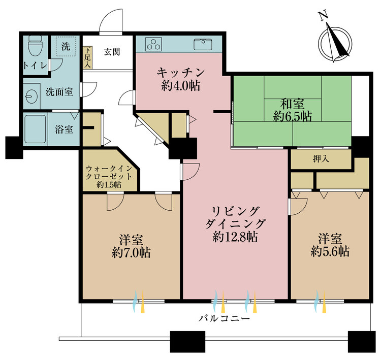 間取り 3LDK、専有面積91.42?、バルコニー面積確認中