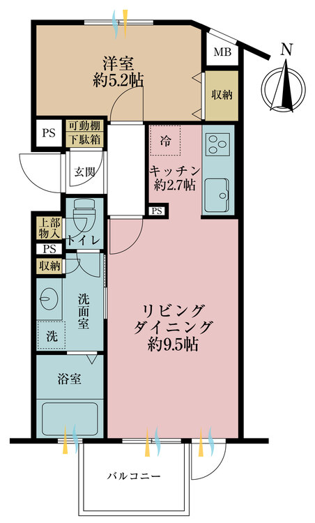 間取り 1LDK、専有面積43.1?、バルコニー面積4.08?