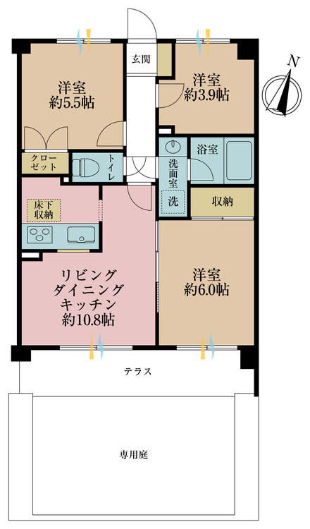 その他 3LDK、専有面積56.53m2、バルコニー面積9.24m2