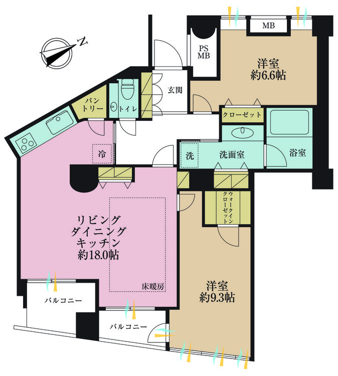 その他 2LDK、専有面積87.08m2、バルコニー面積8.91m2