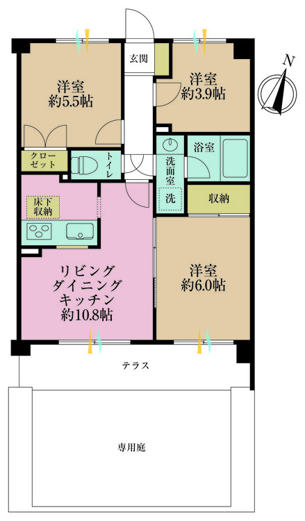 その他 3LDK、専有面積56.53m2、バルコニー面積9.24m2