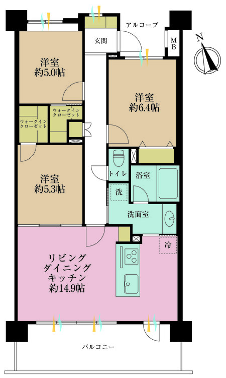 その他 3LDK、専有面積74.57m2、バルコニー面積13.12m2