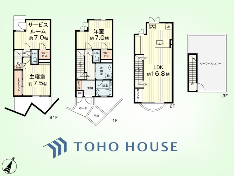 間取り 2SLDK　専有面積98.93平米、ルーフテラス面積19.55平米、ドライエリア面積5.91平米