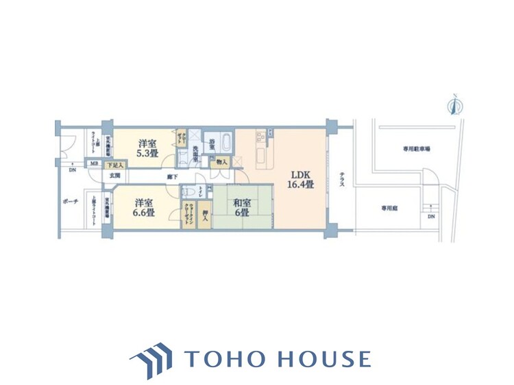 間取り 【house the light is illuminat】採光と風　家事導線も比較的良好で、風通しの良さで過ごしやすい麗(うら)らかな気分にさせてくれるリビング