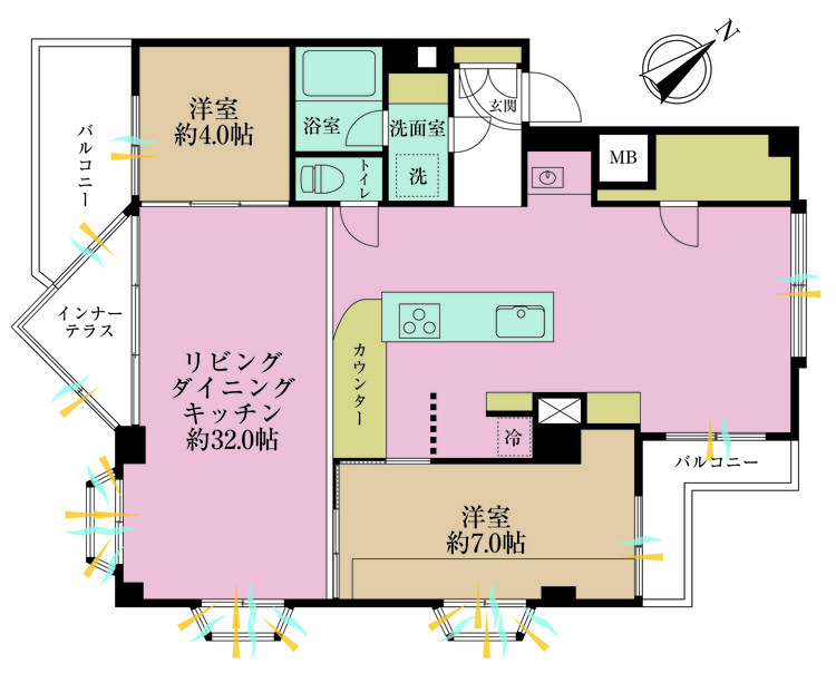 その他 2LDK、専有面積90.54m2、バルコニー面積7.3m2