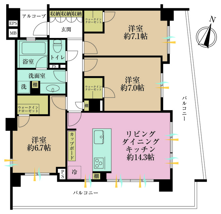その他 3LDK、専有面積82.06m2、バルコニー面積32.65m2