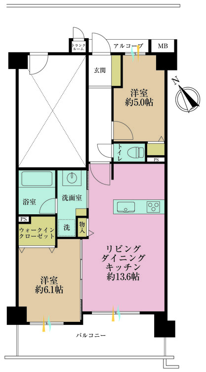 その他 2LDK、専有面積57.94m2、バルコニー面積11.23m2