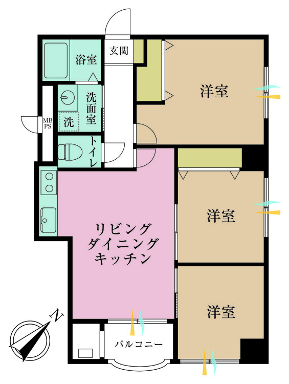 その他 3LDK、専有面積62.64m2、バルコニー面積2.83m2