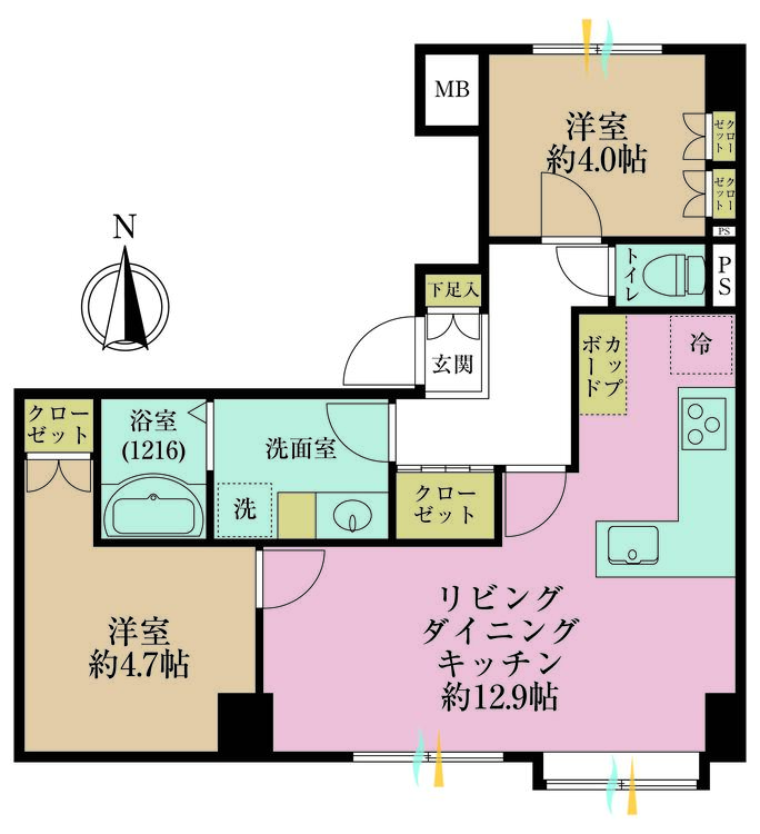 その他 2LDK、専有面積52.31m2、バルコニー面積7.02m2