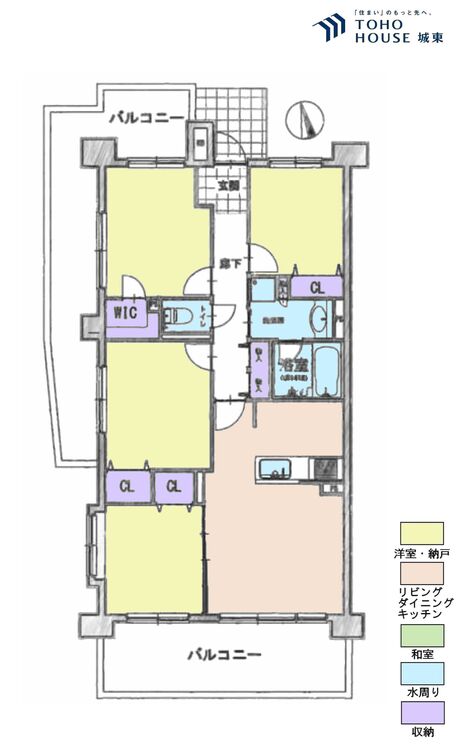 間取り ４ＬＤＫ、専有面積７８．６５平米、バルコニー面積３０．１平米