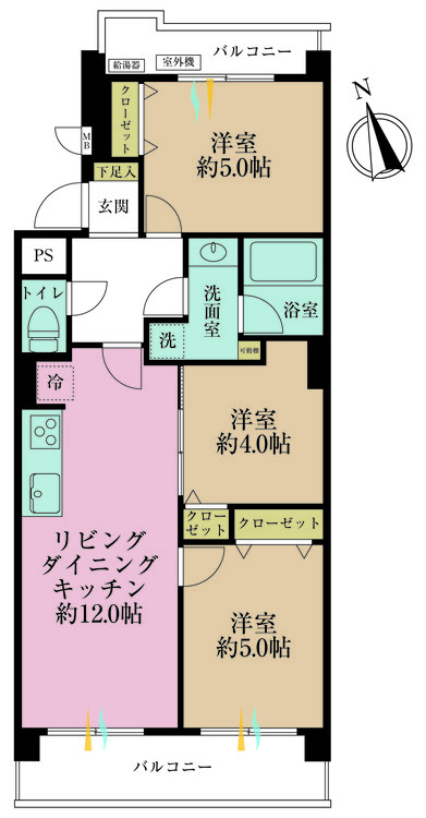 その他 3LDK、専有面積62.3m2、バルコニー面積11.14m2