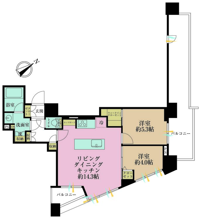 その他 2LDK、専有面積57.59m2、バルコニー面積22.73m2
