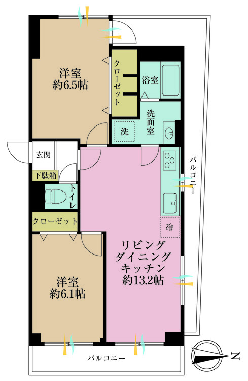 その他 2LDK、専有面積56.56m2、バルコニー面積15.2m2