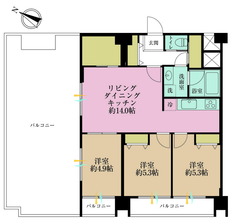 その他 3LDK+S（納戸）、専有面積69.3m2、バルコニー面積36.05m2