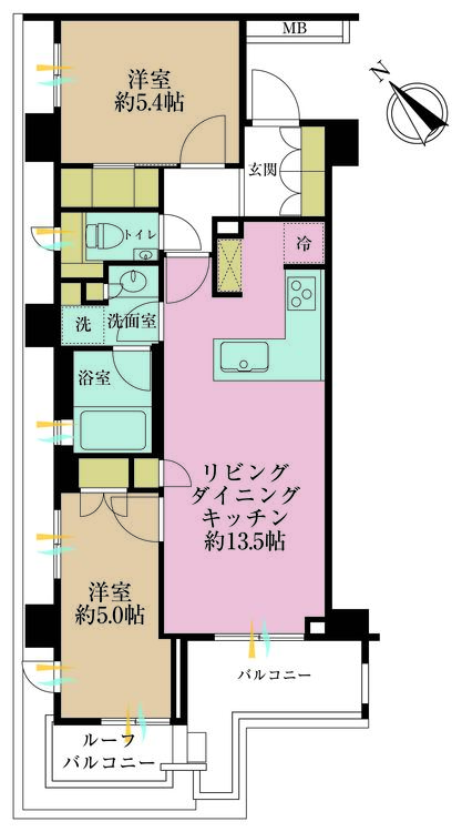 その他 2LDK、専有面積54.28m2、バルコニー面積5.62m2