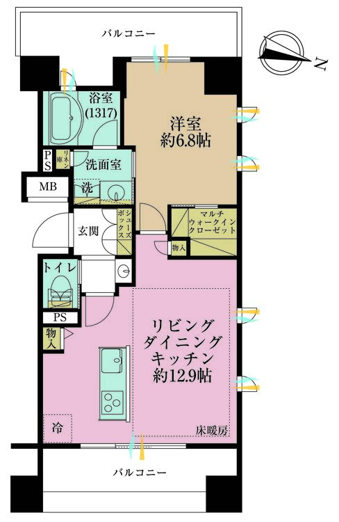 その他 1LDK、専有面積45.81m2、バルコニー面積16.18m2