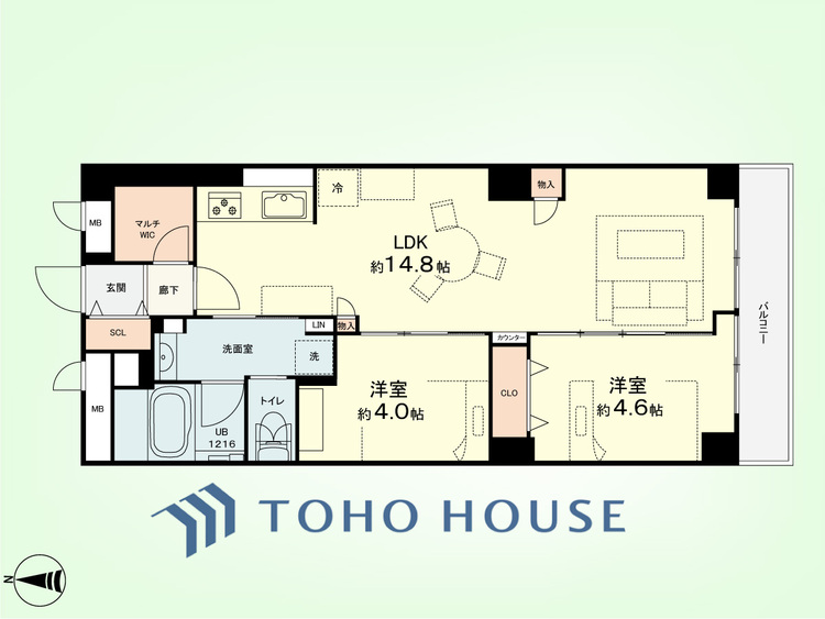 間取り 2LDK+リネン庫　専有面積54.22平米