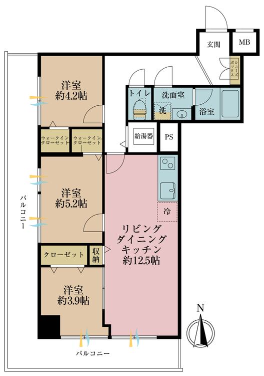 間取り 3LDK、専有面積66.96?、バルコニー面積15.78?