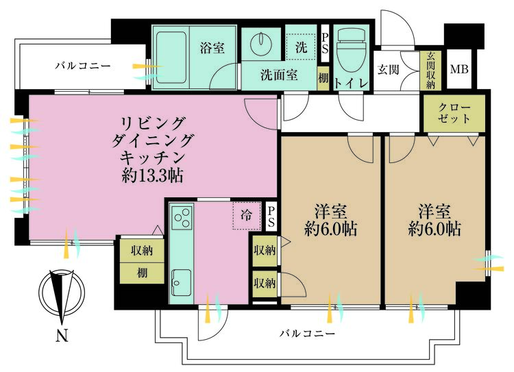 その他 2LDK、専有面積60.23m2、バルコニー面積9.46m2